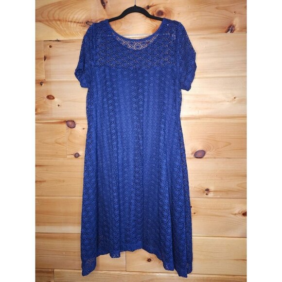 Lane Bryant Womens Plus Size 14/16 Navy Blue Lace Knee Length Short Sleeve Dress - Picture 7 of 9